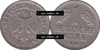 BRD Münzen 1 DM, Umlaufmünze 1950-2001, 1 / Eine DM - Eine Deutsche Mark, 1966 F-1. Münzen-Rückseite und Münzen-Vorderseite... Sammlung