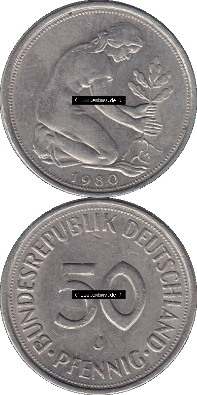 PNG 1950-2001, 50 Pfennig BRD Deutschland 1980 "J" Sammlung