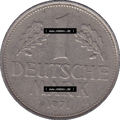 BRD Deutschland 1 / Eine DM - 1 Eine Deutsche Mark, 1971 Münzzeichen Hamburg Mzz J Sammlung