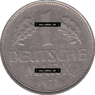 BRD Münzen 1 DM, Umlaufmünze 1950-2001, 1 / Eine DM - Eine Deutsche Mark, 1973 F-1. Münzen-Rückseite als transparente PNG-Grafik... Sammlung