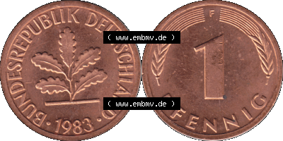 1 Pfennig Umlaufmünze in PNG 1950-2001, 1 Pfennig 1983, 1980er Jahre Stuttgart F Sammlung