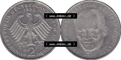 2 DM, Deutsche Mark Deutschland Willy Brandt - Herbert Frahm 1995 Münzzeichen Berlin Mzz. A Sammlung