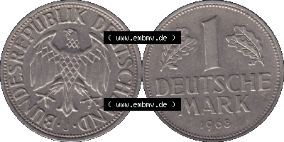 BRD Deutschland 1 / Eine DM - 1 Eine Deutsche Mark, 1968 Münzzeichen Hamburg Mzz J Sammlung