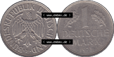 BRD Münzen 1 DM, Umlaufmünze 1950-2001, 1 / Eine DM - Eine Deutsche Mark, 1973 F-1. Münzen-Rückseite und Münzen-Vorderseite... Sammlung