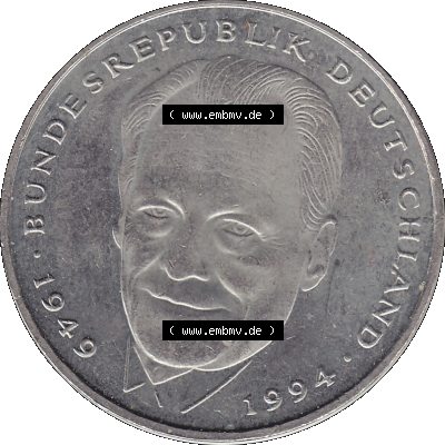 2 DM, Deutsche Mark Deutschland Willy Brandt - Herbert Frahm 1996 Münzzeichen Stuttgart Mzz. F Sammlung