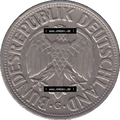 BRD Münzen 1 DM, Umlaufmünze 1950-2001, 1 / Eine DM - Eine Deutsche Mark, 1950 G-1. Vorderseite als transparente PNG-Grafik... Sammlung
