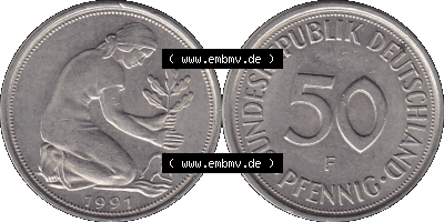 PNG 1950-2001, 50 Pfennig BRD Deutschland 1991 Stuttgart F Sammlung