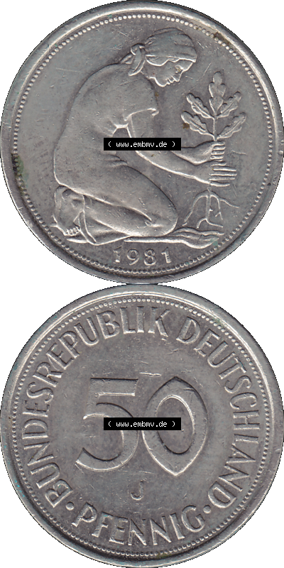 PNG 1950-2001, 50 Pfennig BRD Deutschland 1981 "J" Sammlung