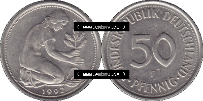 PNG 1950-2001, 50 Pfennig BRD Deutschland 1992 Stuttgart F Sammlung