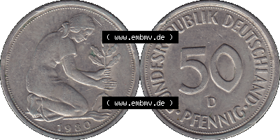 PNG 1950-2001, 50 Pfennig BRD Deutschland 1980 Mzz. München "D" Sammlung
