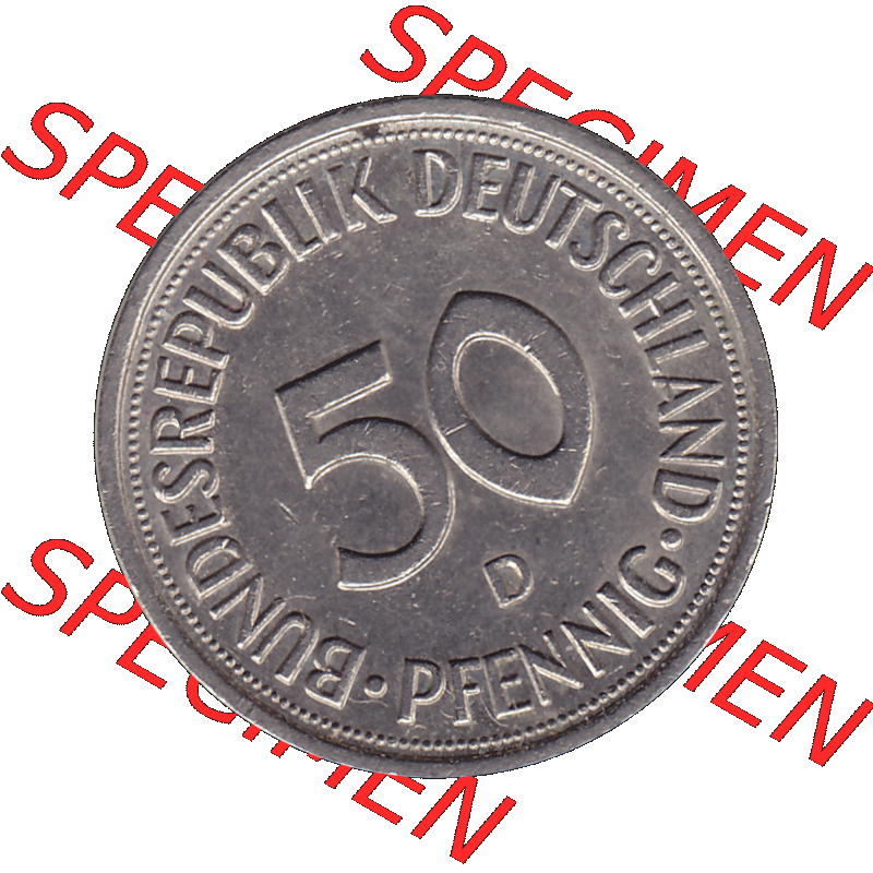BRD Münzen 50 Pf. Umlaufmünze in PNG 1950-2001, 50 Pfennig 1976, 1970er Jahre D-01. 50 Pfennig Münze BRD der 1970-er Jahre. Rückseite mit Wert-Zahl... Sammlung
