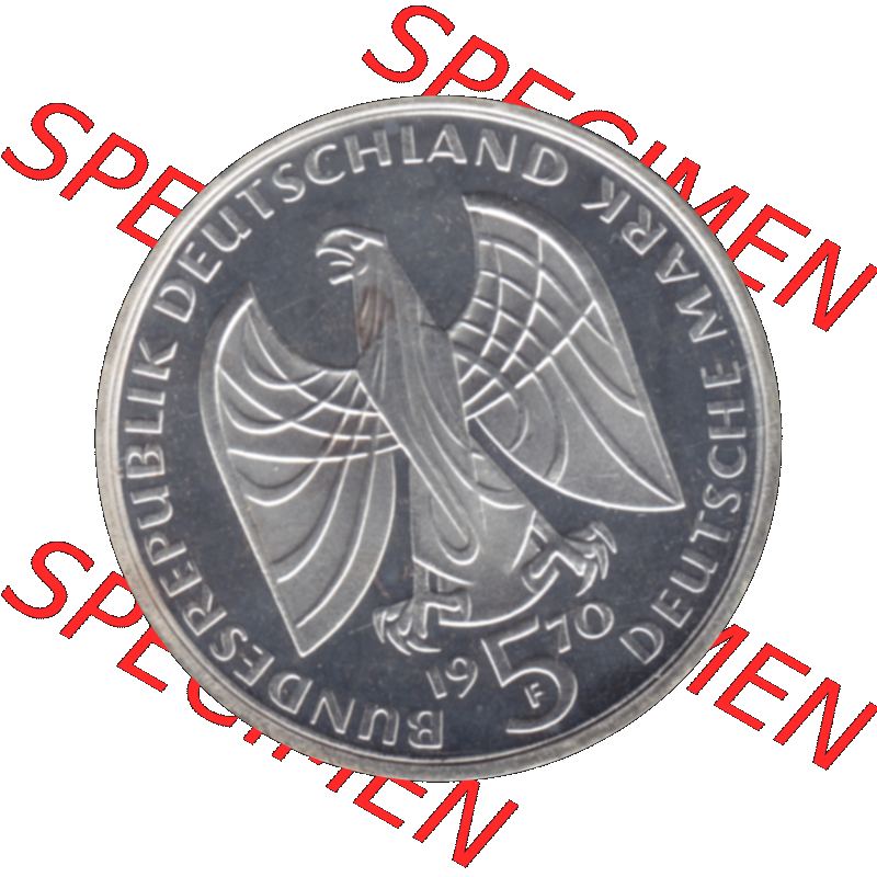 BRD Münzen 5 / Fünf Deutsche Mark, 5 DM Gedenkmünzen Silber 1970-1970, 5 DM-Deutsche Mark 1970 F-01 Ludwig von Beethoven 1770-1827 in PP. PNG Computer-Grafik einer... Sammlung