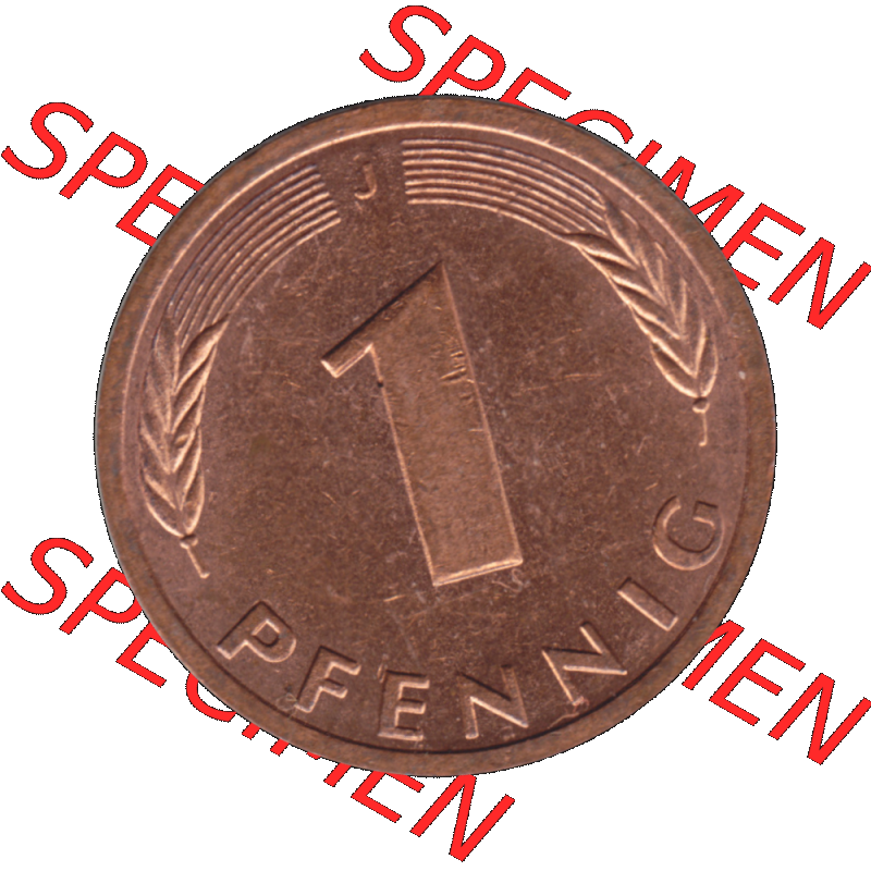 BRD Münzen 1 Pfennig Umlaufmünze in Farbigen PNG 1950-2001, 1 Pfennig 1987, 1980er Jahre J-01. Rückseite mit Wert-Zahl der digitalisierten 1 / Ein Pfennig-Münze... Sammlung