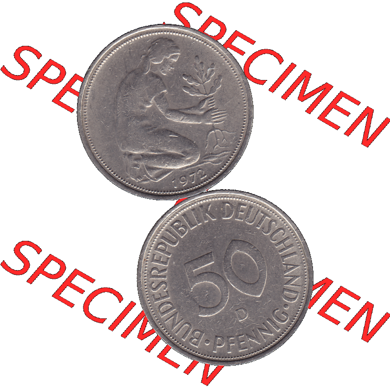 BRD Münzen 50 Pf. Umlaufmünze in PNG 1950-2001, 50 Pfennig 1972, 1970er Jahre Münzstätte München Mzz. D -01. PNG Computer-Grafik einer digitalisierten... Sammlung