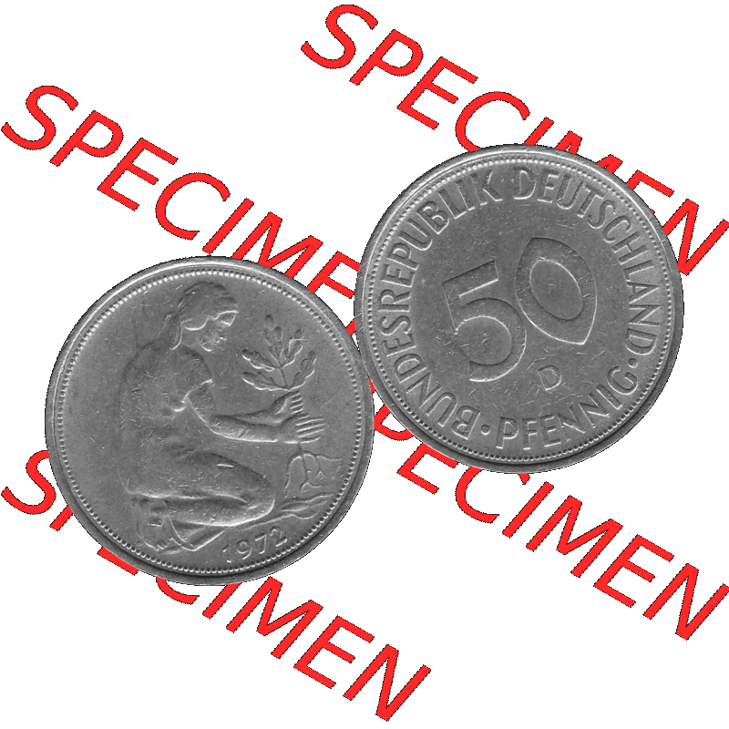 BRD Münzen 50 Pf. Umlaufmünze in graustufen PNG 1950-2001, 50 Pfennig 1972, 1970er Jahre Münzstätte München mit Münzzeichen "D" -01 Graustufen.... Sammlung