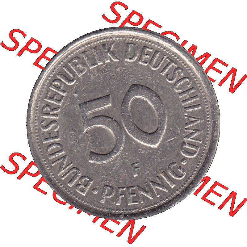 BRD Münzen 50 Pf. Umlaufmünze in PNG 1950-2001, 50 Pfennig 1977, 1970er Jahre F-01. 50 Pfennig Münze BRD der 1970-er Jahre. Rückseite mit Wert-Zahl... Sammlung