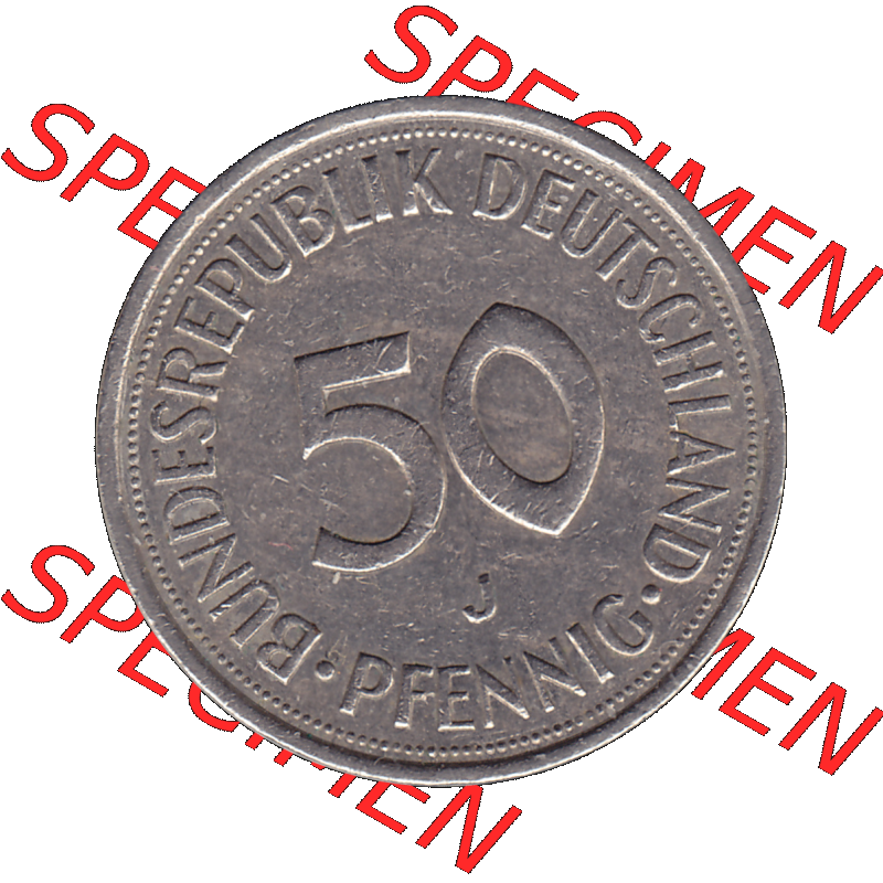BRD Münzen 50 Pf. Umlaufmünze in PNG 1950-2001, 50 Pfennig 1977, 1970er Jahre J-01. 50 Pfennig Münze BRD der 1970-er Jahre. Rückseite mit Wert-Zahl... Sammlung
