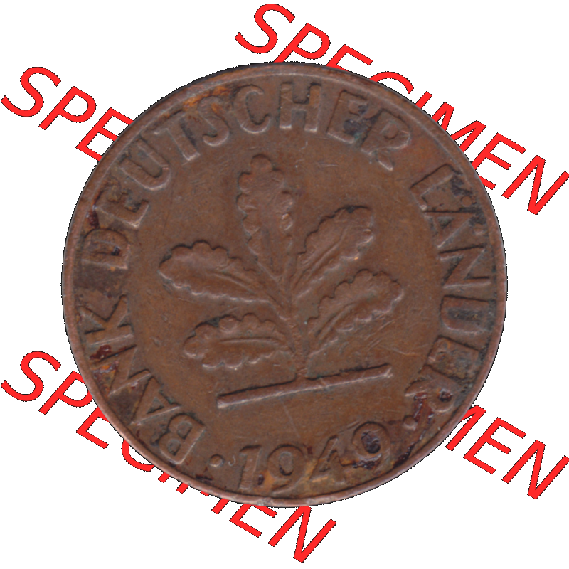 BRD Münzen 1 Pfennig Umlaufmünze in Farbigen PNG 1948-1949, 1 Pfennig 1949, 1950er Jahre J-01. Vorderseite der digitalisierte 1 / Ein Pfennig-Münze J, mit Mzz.... Sammlung