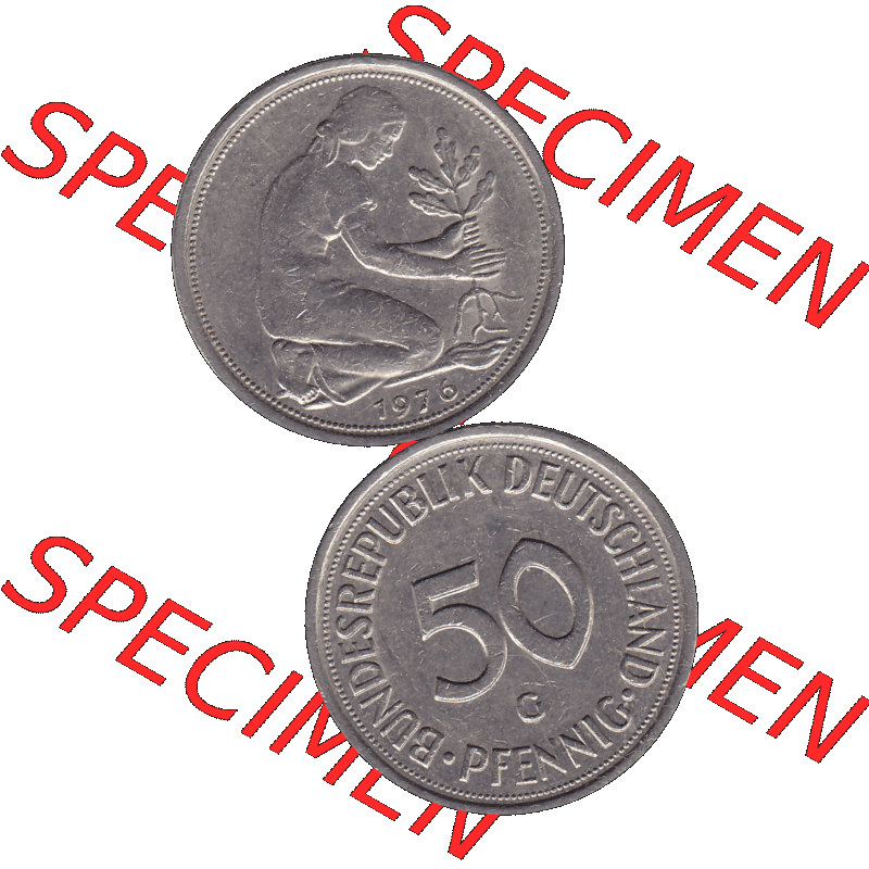BRD Münzen 50 Pf. Umlaufmünze in PNG 1950-2001, 50 Pfennig 1976, 1970er Jahre G-01. PNG Computer-Grafik einer digitalisierten 50 Pfennig Münze aus den 1970er Jahren.... Sammlung