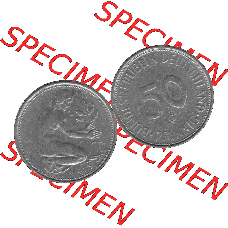 BRD Münzen 50 Pf. Umlaufmünze in graustufen PNG 1950-2001, 50 Pfennig 1973, 1970er Jahre Münzstätte Karlsruhe mit Münzzeichen "G" -01 Graustufen.... Sammlung