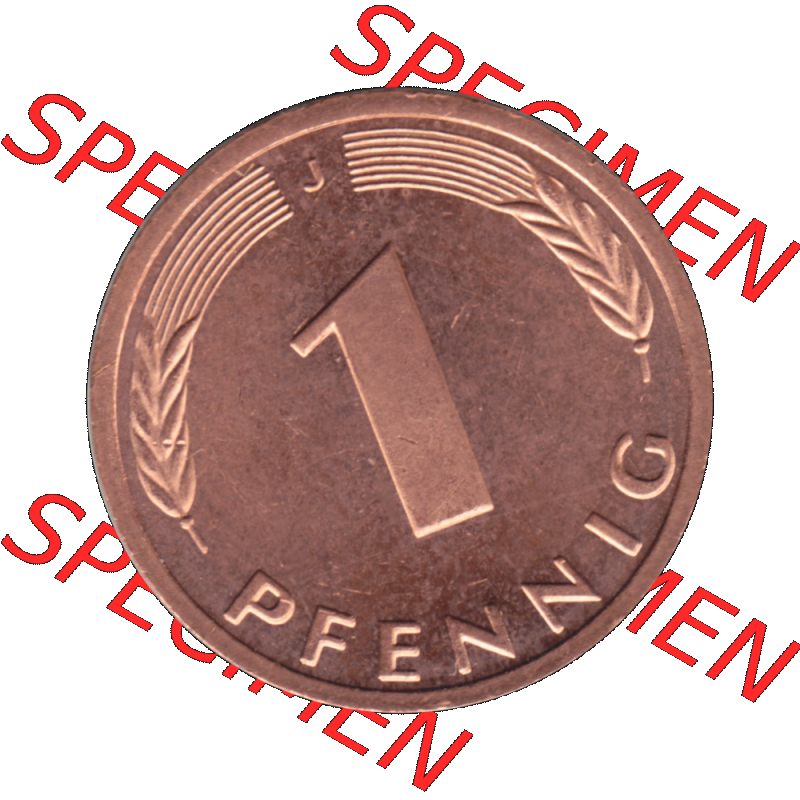 BRD Münzen 1 Pfennig Umlaufmünze in Farbigen PNG 1950-2001, 1 Pfennig 1995, 1990er Jahre J-01. Rückseite mit Wert-Zahl der digitalisierten 1 Pfennig J, mit Mzz.... Sammlung