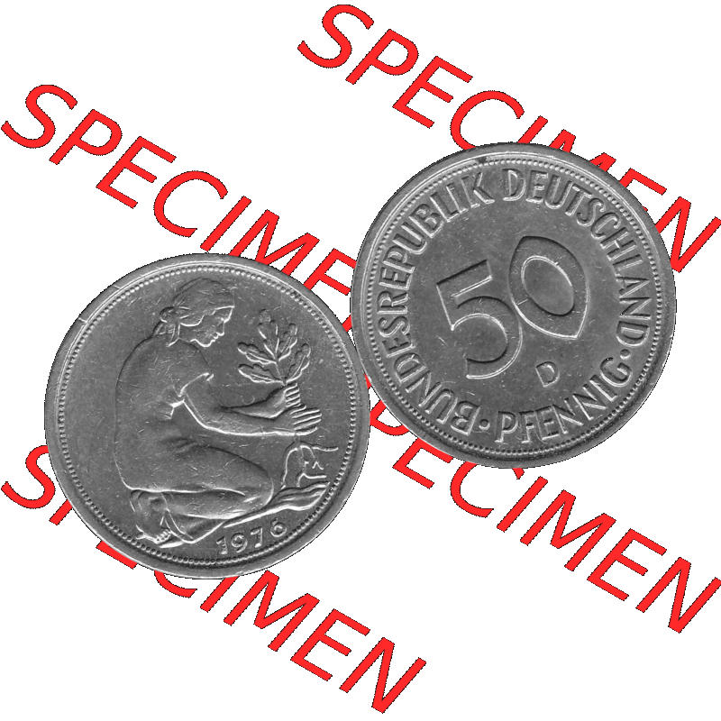 BRD Münzen 50 Pf. Umlaufmünze in graustufen PNG 1950-2001, 50 Pfennig 1976, 1970er Jahre D-01 Graustufen. PNG Computer-Grafik in Graustufen einer digitalisierten 50... Sammlung