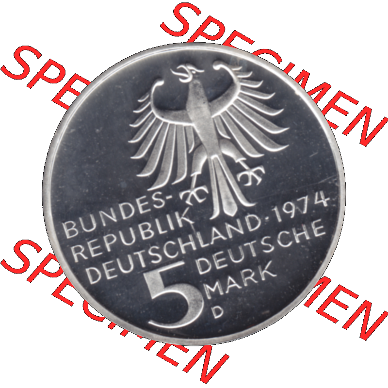 BRD Münzen 5 / Fünf Deutsche Mark, 5 DM Gedenkmünzen Silber 1974-1974, 5 DM-Deutsche Mark 1974 D-01 Immanuel Kant 1724-1804 Philosoph in PP. PNG Computer-Grafik einer... Sammlung
