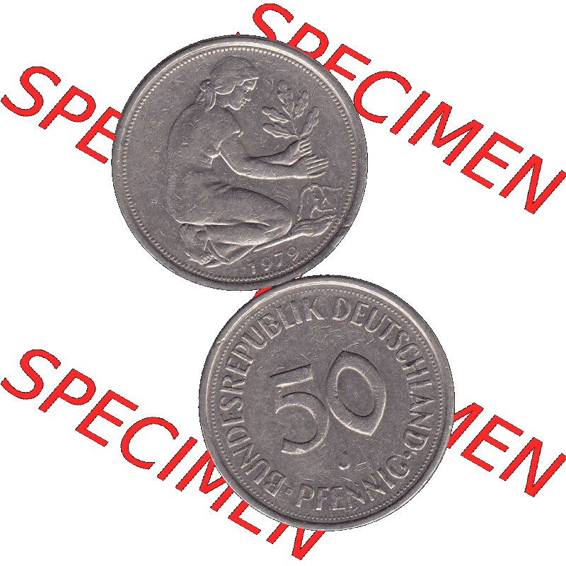 BRD Münzen 50 Pf. Umlaufmünze in PNG 1950-2001, 50 Pfennig 1979, 1970er Jahre Münzzeichen für Hamburg J-01. PNG Computer-Grafik einer digitalisierten 50 Pfennig... Sammlung