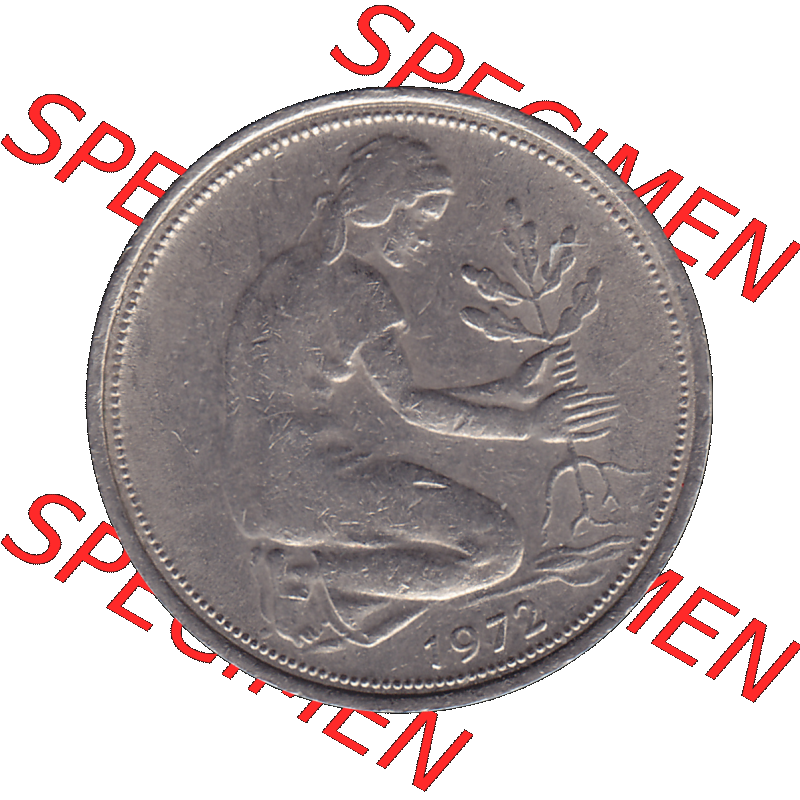 BRD Münzen 50 Pf. Umlaufmünze in PNG 1950-2001, 50 Pfennig 1972, 1970er Jahre Münzstätte München Mzz. D -01. PNG Computer-Grafik einer digitalisierten... Sammlung