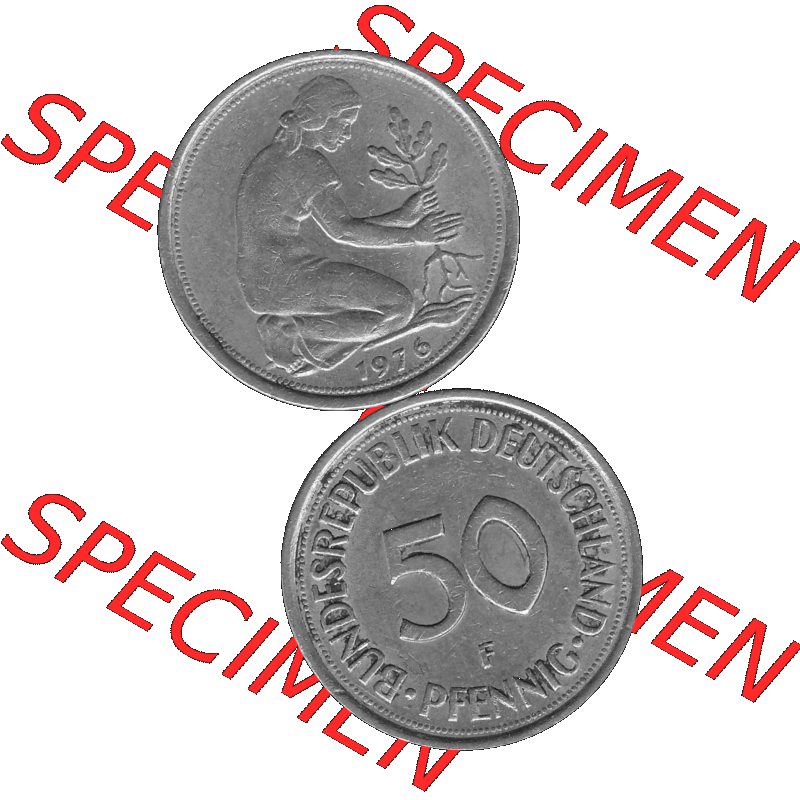 BRD Münzen 50 Pf. Umlaufmünze in graustufen PNG 1950-2001, 50 Pfennig 1976, 1970er Jahre F-01 Graustufen. PNG Computer-Grafik in Graustufen-PNG einer digitalisierten... Sammlung