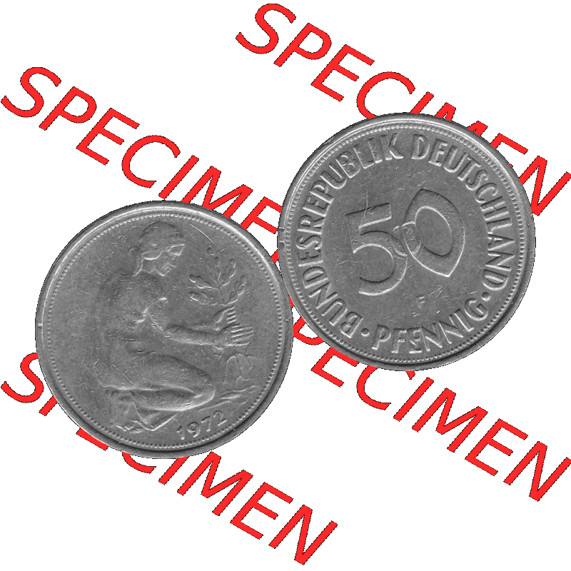 BRD Münzen 50 Pf. Umlaufmünze in graustufen PNG 1950-2001, 50 Pfennig 1972, 1970er Jahre Münzstätte Stuttgart mit Münzzeichen "F" -01 Graustufen.... Sammlung