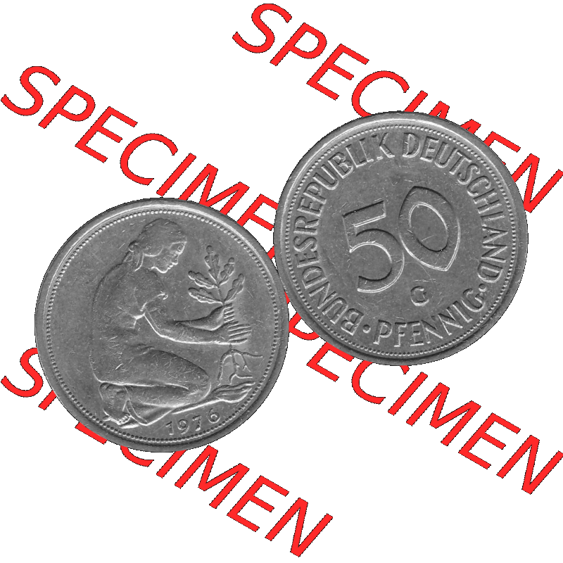 BRD Münzen 50 Pf. Umlaufmünze in graustufen PNG 1950-2001, 50 Pfennig 1976, 1970er Jahre G-01 Graustufen. PNG Computer-Grafik in Graustufen einer digitalisierten 50... Sammlung