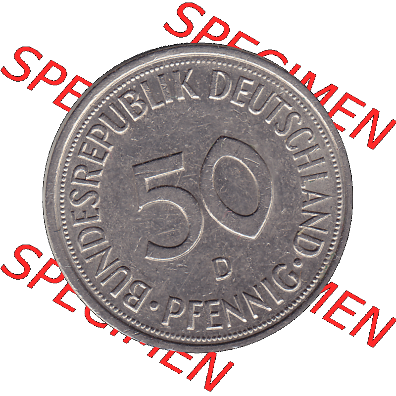 BRD Münzen 50 Pf. Umlaufmünze in PNG 1950-2001, 50 Pfennig 1979, 1970er Jahre Münzzeichen für München D-01. PNG Computer-Grafik einer digitalisierten... Sammlung