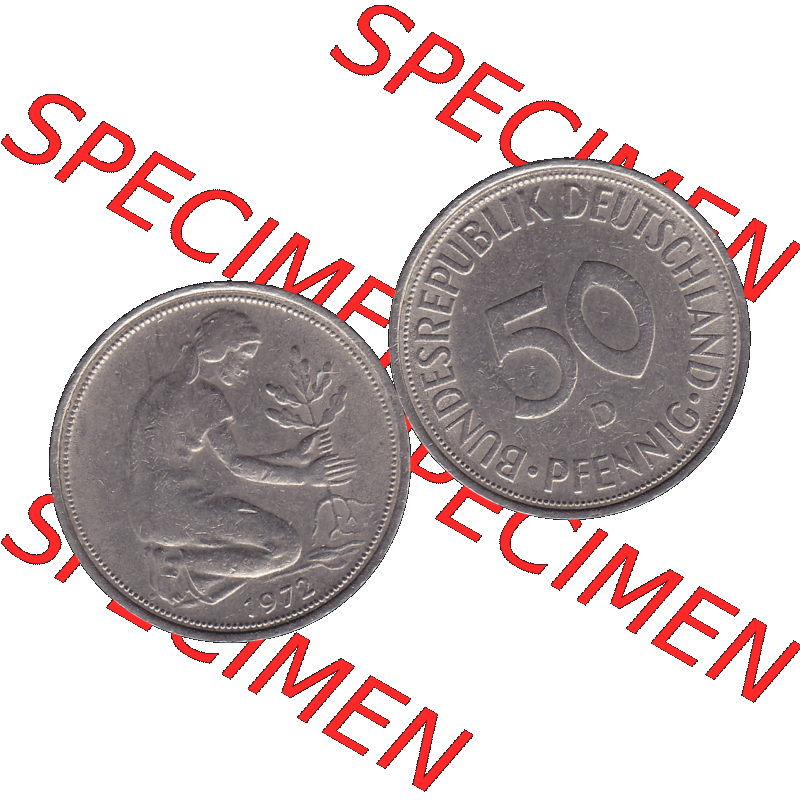 BRD Münzen 50 Pf. Umlaufmünze in PNG 1950-2001, 50 Pfennig 1972, 1970er Jahre Münzstätte München Mzz. D -01. PNG Computer-Grafik einer digitalisierten... Sammlung