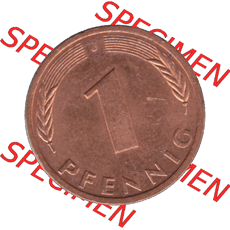 BRD Münzen 1 Pfennig Umlaufmünze in Farbigen PNG 1950-2001, 1 Pfennig 1977, 1970er Jahre J-01. Rückseite mit Wert-Zahl der digitalisierten 1 / Ein Pfennig-Münze... Sammlung
