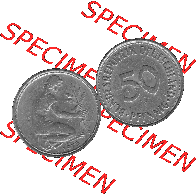 BRD Münzen 50 Pf. Umlaufmünze in graustufen PNG 1950-2001, 50 Pfennig 1973, 1970er Jahre Münzstätte Stuttgart mit Münzzeichen "F" -01 Graustufen.... Sammlung
