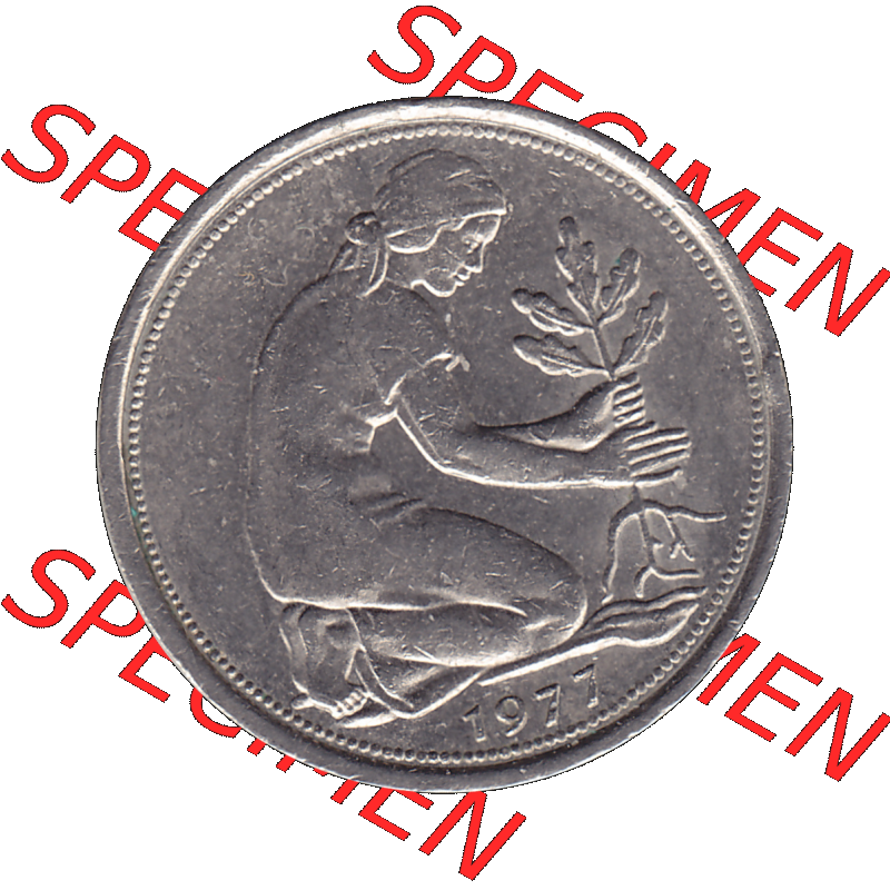 BRD Münzen 50 Pf. Umlaufmünze in PNG 1950-2001, 50 Pfennig 1977, 1970er Jahre G-01. PNG Computer-Grafik einer digitalisierten 50 Pfennig Münze aus den 1970-er Jahren.... Sammlung
