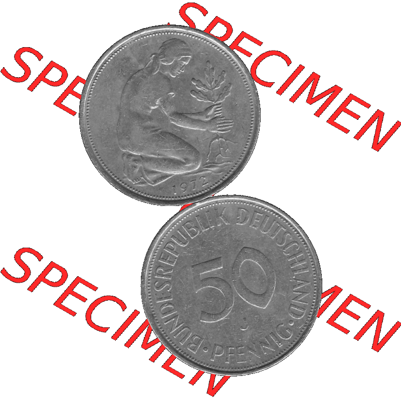 BRD Münzen 50 Pf. Umlaufmünze in graustufen PNG 1950-2001, 50 Pfennig 1972, 1970er Jahre Münzstätte Hamburg mit Münzzeichen "J" -01 Graustufen.... Sammlung