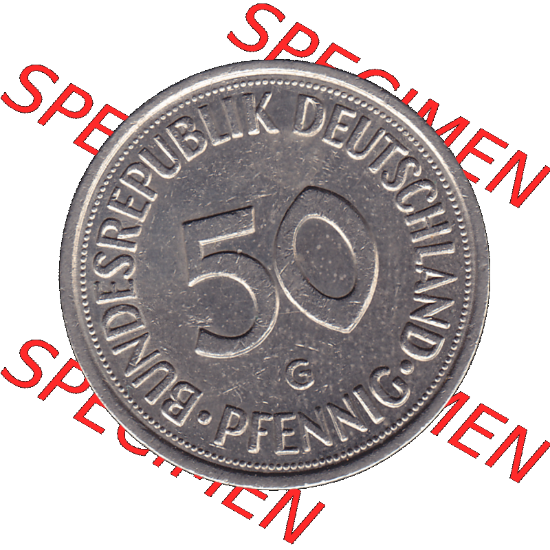 BRD Münzen 50 Pf. Umlaufmünze in PNG 1950-2001, 50 Pfennig 1979, 1970er Jahre Münzzeichen für Karlsruhe G-01. PNG Computer-Grafik einer digitalisierten 50... Sammlung