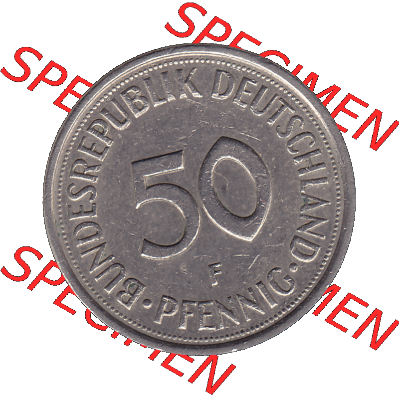 BRD Münzen 50 Pf. Umlaufmünze in PNG 1950-2001, 50 Pfennig 1979, 1970er Jahre Münzzeichen für Stuttgart F-01. PNG Computer-Grafik einer digitalisierten 50... Sammlung