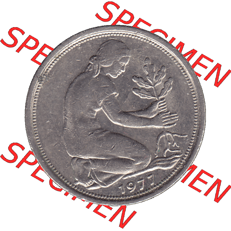 BRD Münzen 50 Pf. Umlaufmünze in PNG 1950-2001, 50 Pfennig 1977, 1970er Jahre D-01. PNG Computer-Grafik einer digitalisierten 50 Pfennig Münze aus den 1970-er Jahren.... Sammlung