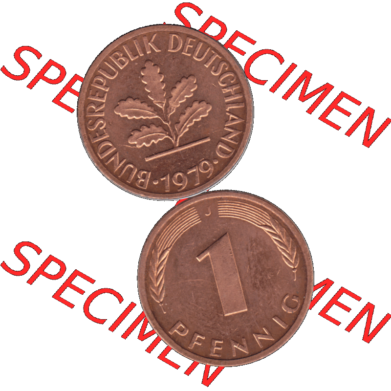 BRD Münzen 1 Pfennig Umlaufmünze in Farbigen PNG 1950-2001, 1 Pfennig 1979, 1970er Jahre J-01. Farbiges PNG-Bilder der 1 Pfennig Münze der BRD-Jahre. Vorderseite... Sammlung