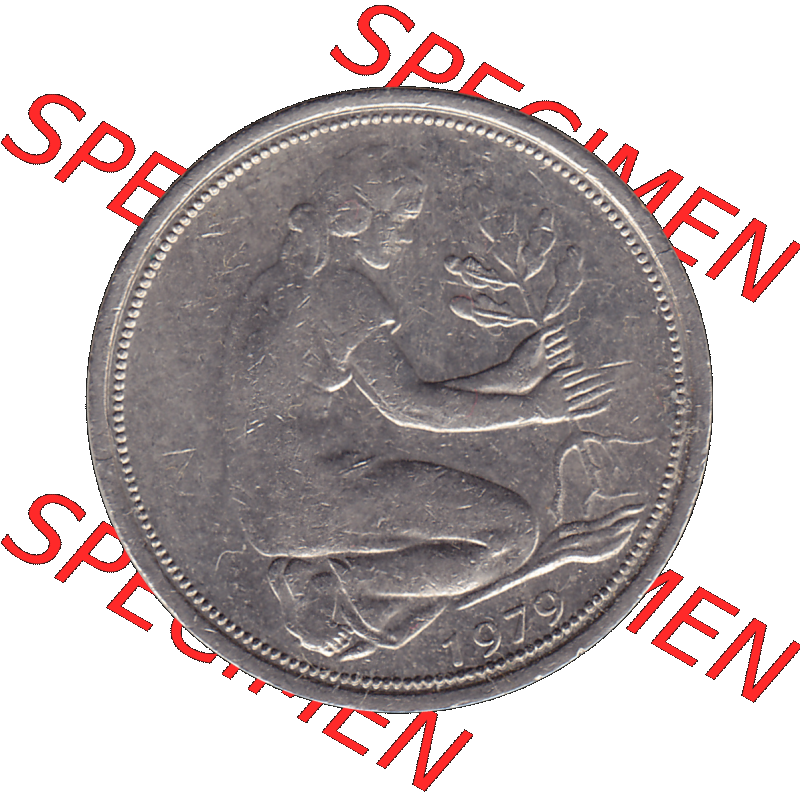 BRD Münzen 50 Pf. Umlaufmünze in PNG 1950-2001, 50 Pfennig 1979, 1970er Jahre Münzzeichen für München D-01. PNG Computer-Grafik einer digitalisierten... Sammlung