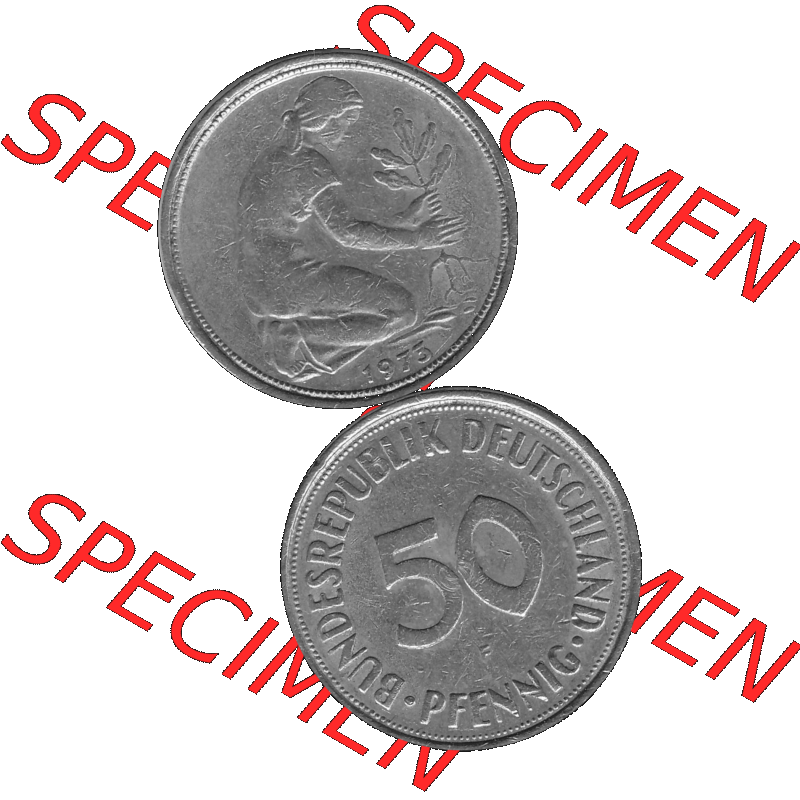 BRD Münzen 50 Pf. Umlaufmünze in graustufen PNG 1950-2001, 50 Pfennig 1973, 1970er Jahre Münzstätte Stuttgart mit Münzzeichen "F" -01 Graustufen.... Sammlung