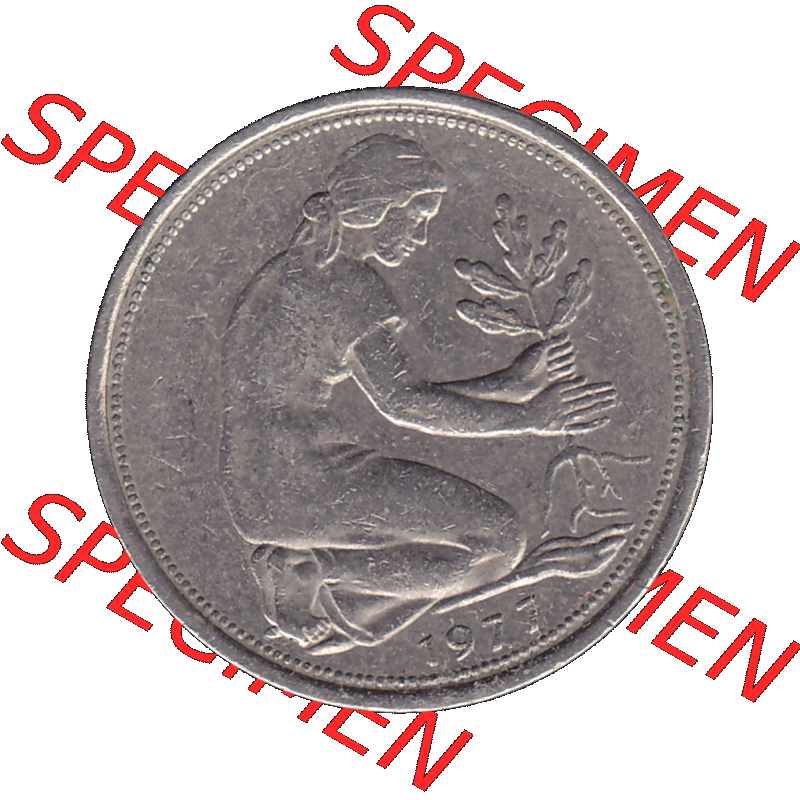 BRD Münzen 50 Pf. Umlaufmünze in PNG 1950-2001, 50 Pfennig 1977, 1970er Jahre J-01. PNG Computer-Grafik einer digitalisierten 50 Pfennig Münze aus den 1970-er Jahren.... Sammlung