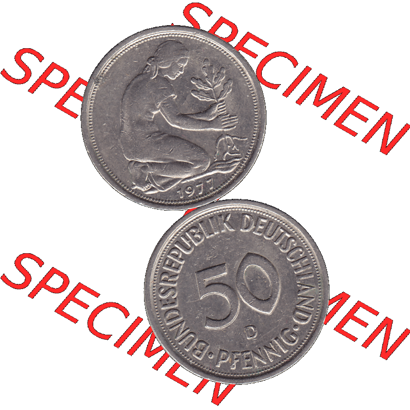 BRD Münzen 50 Pf. Umlaufmünze in PNG 1950-2001, 50 Pfennig 1977, 1970er Jahre D-01. PNG Computer-Grafik einer digitalisierten 50 Pfennig Münze aus den 1970er Jahren.... Sammlung