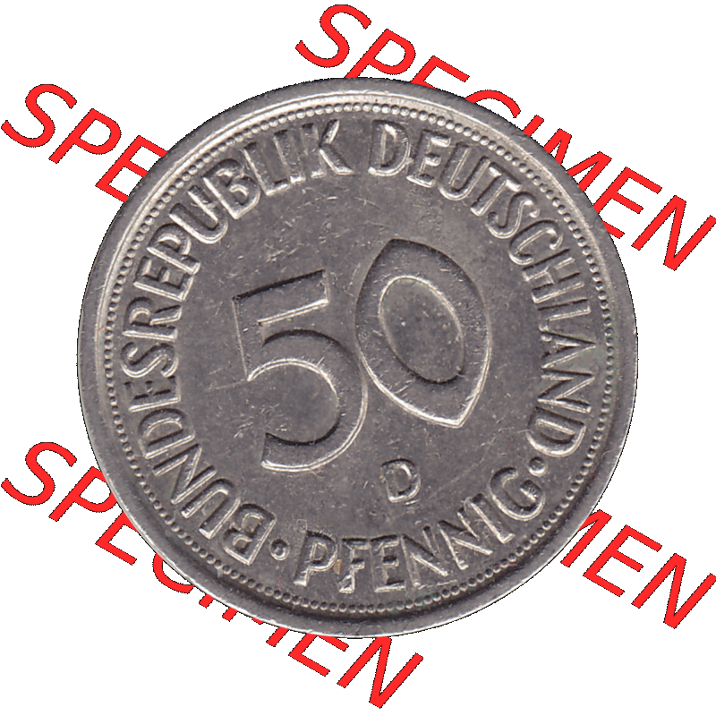 BRD Münzen 50 Pf. Umlaufmünze in PNG 1950-2001, 50 Pfennig 1977, 1970er Jahre D-01. 50 Pfennig Münze BRD der 1970-er Jahre. Rückseite mit Wert-Zahl... Sammlung