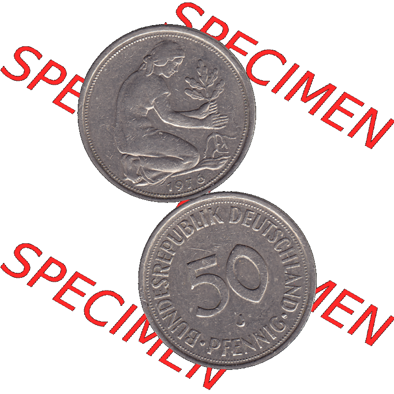 BRD Münzen 50 Pf. Umlaufmünze in PNG 1950-2001, 50 Pfennig 1976, 1970er Jahre J-01. PNG Computer-Grafik einer digitalisierten 50 Pfennig Münze aus den 1970er Jahren.... Sammlung
