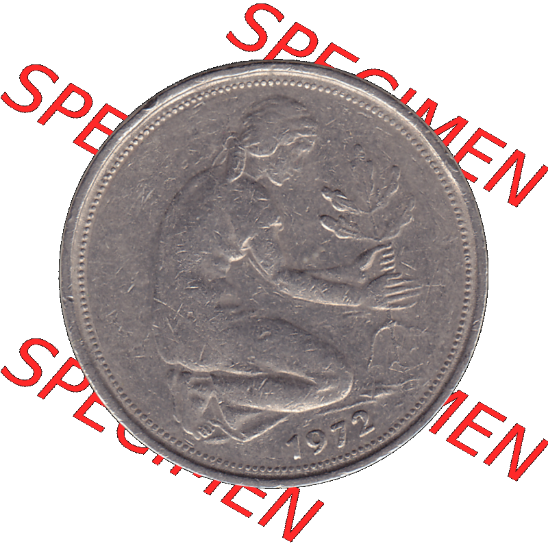 BRD Münzen 50 Pf. Umlaufmünze in PNG 1950-2001, 50 Pfennig 1972, 1970er Jahre Münzstätte Karlsruhe Mzz. G -01. PNG Computer-Grafik einer digitalisierten... Sammlung