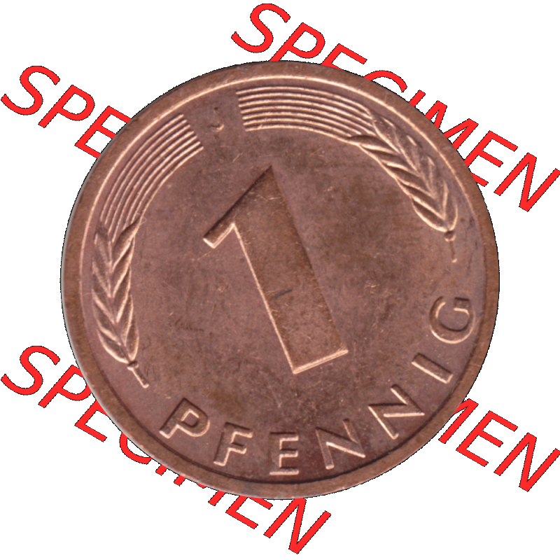 BRD Münzen 1 Pfennig Umlaufmünze in Farbigen PNG 1950-2001, 1 Pfennig 1989, 1980er Jahre J-01. Rückseite mit Wert-Zahl der digitalisierten 1 Pfennig J, mit Mzz.... Sammlung